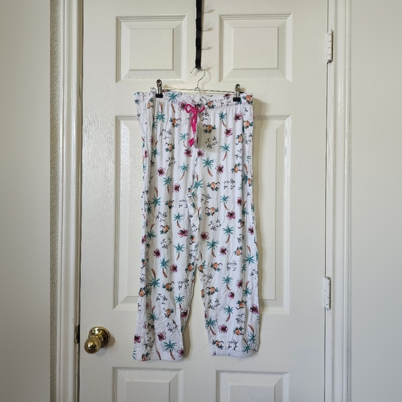 Kensie White Tropical Palm Tree Out of Office Floral Hibiscus PJ Lounge Pants L - Picture 1 of 11